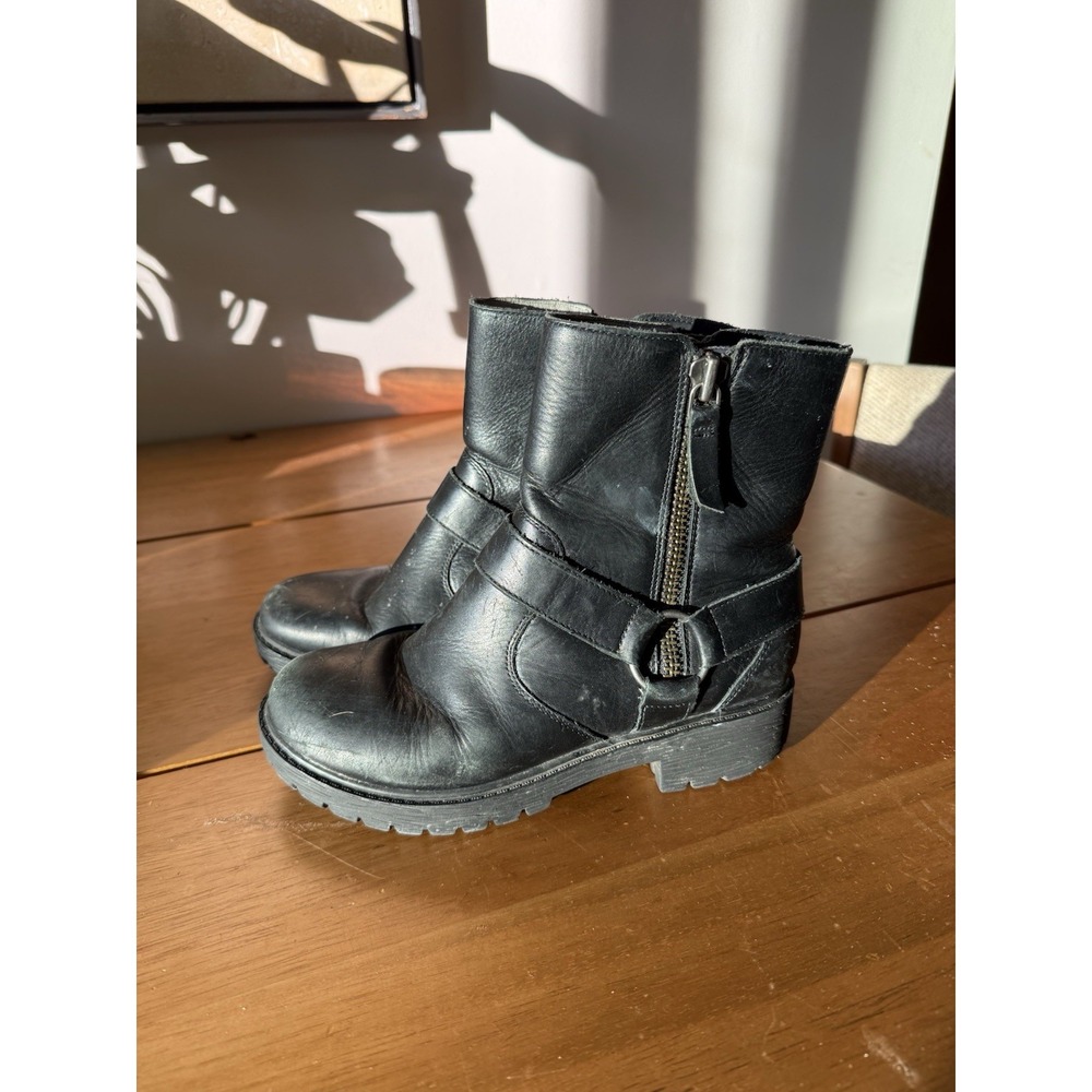 Algeria crazy Horse Black Boots Size 36 Zip Easy On Leather moto Rider Boots‎
